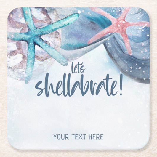Shellabration | Waterverf Strand Zeester Schelp Kartonnen Onderzetters (Voorkant)