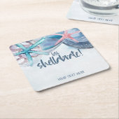 Shellabration | Waterverf Strand Zeester Zeeoor Kartonnen Onderzetters (Schuin)