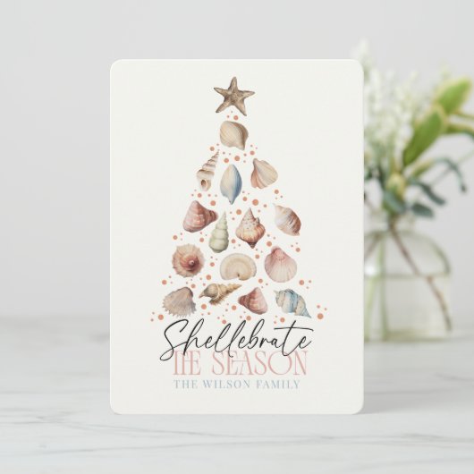 Shellebrate het seizoen Seashell kerstboom Feestdagenkaart (Staand voorkant)