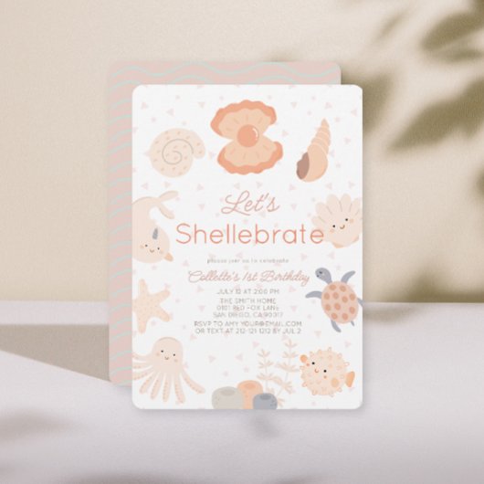 Shellebrate Seashell Creatures Roze 1e Verjaardag Kaart
