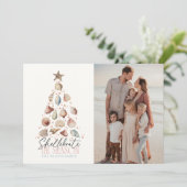 Shellebrate Seashell Kerstboom Foto Feestdagenkaart (Staand voorkant)