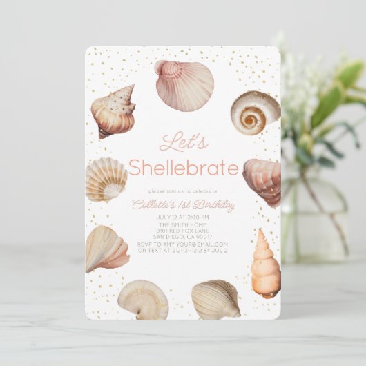 Shellebrate Seashell Realistisch 1e verjaardag Kaart (Staand voorkant)