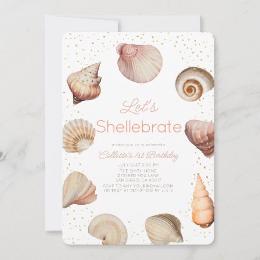 Shellebrate Seashell Realistisch 1e verjaardag Kaart (Voorkant)