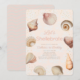 Shellebrate Seashell Realistisch Roze 1e Verjaarda Kaart