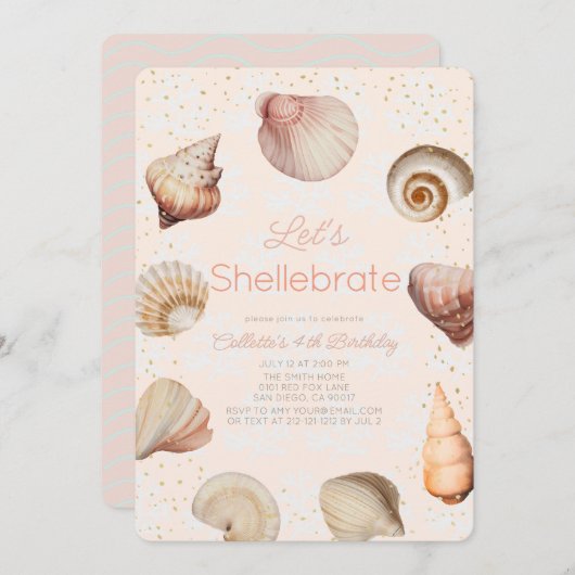 Shellebrate Seashell Realistische Roze Verjaardag Kaart (Voorkant / Achterkant)