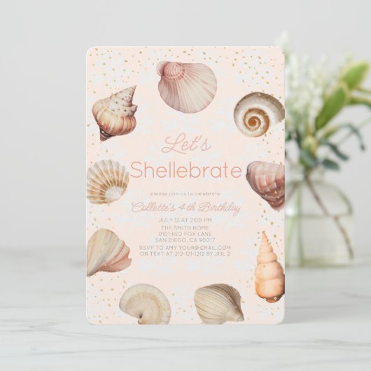 Shellebrate Seashell Realistische Roze Verjaardag Kaart (Staand voorkant)