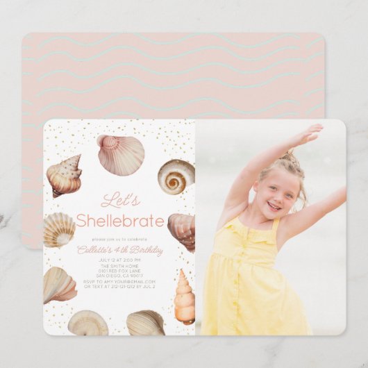 Shellebrate Seashell Realistische Verjaardag Foto Kaart (Voorkant / Achterkant)