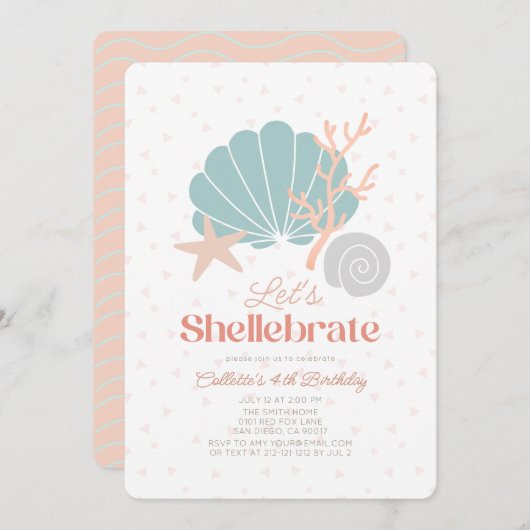 Shellebrate Seashell Retro Roze Meisje Verjaardag Kaart (Voorkant / Achterkant)