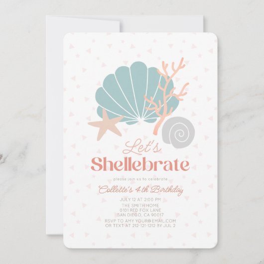 Shellebrate Seashell Retro Roze Meisje Verjaardag Kaart (Voorkant)