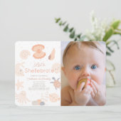 Shellebrate Seashell Roze 1e Verjaardag Foto Kaart (Staand voorkant)