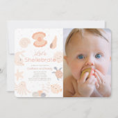 Shellebrate Seashell Roze 1e Verjaardag Foto Kaart (Voorkant)