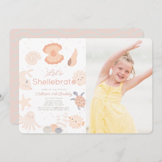 Shellebrate Seashell Roze Verjaardag Foto Kaart (Voorkant / Achterkant)