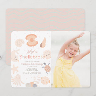 Shellebrate Seashell Roze Verjaardag Foto Kaart