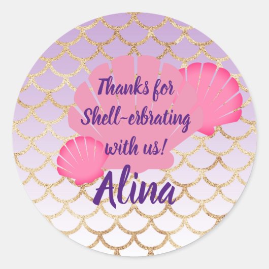 Shellerbrate Party Favor for under the zee Mermaid Ronde Sticker (Voorkant)