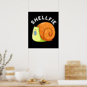 Shellfie Funny Snail Selfie Pun Dark BG Poster (Keuken)