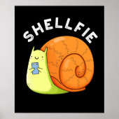 Shellfie Funny Snail Selfie Pun Dark BG Poster (Voorkant)