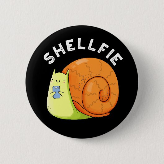Shellfie Funny Snail Selfie Pun Dark BG Ronde Button 5,7 Cm (Voorkant)