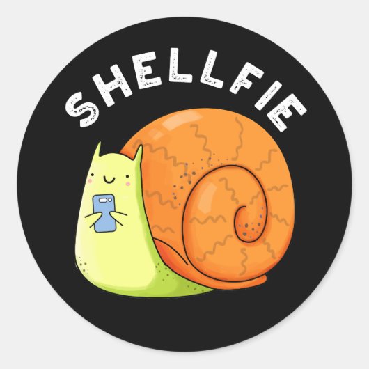 Shellfie Funny Snail Selfie Pun Dark BG Ronde Sticker (Voorkant)
