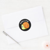 Shellfie Funny Snail Selfie Pun Dark BG Ronde Sticker (Envelop)