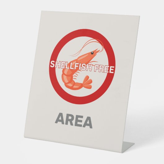 Shellfish Free Area Gepersonaliseerd voedselallerg Reclamebord Met Voetstuk (Voorkant)