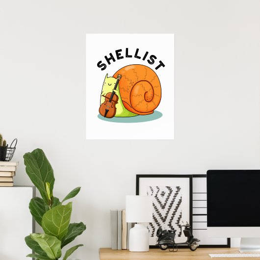 Shellist Funny Snail Cello Pun Poster (Thuiskantoor)