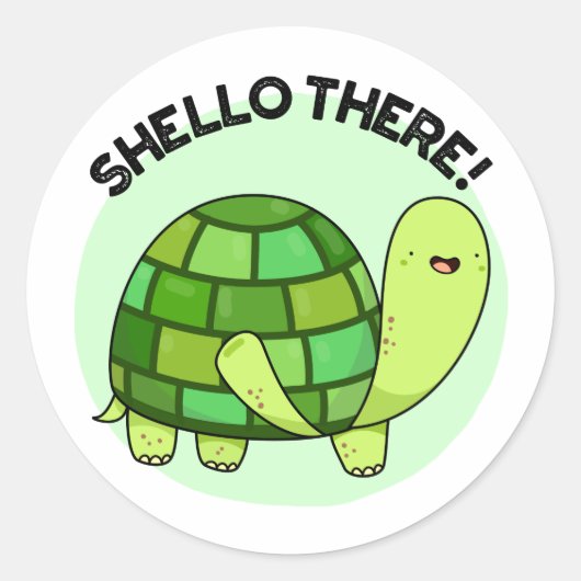 Shello Daar Funny Tortoise Pun Ronde Sticker (Voorkant)