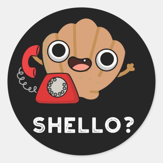 Shello Funny Zee Shell Pun Dark BG Ronde Sticker (Voorkant)