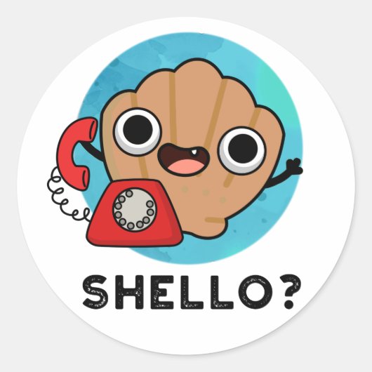 Shello Funny Zee Shell Pun Ronde Sticker (Voorkant)
