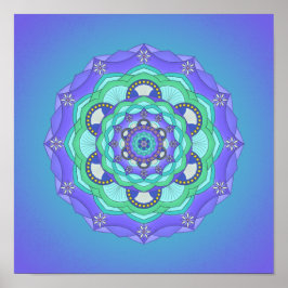 Shells and Flowers Paars Blauwgroen Green Mandala Poster