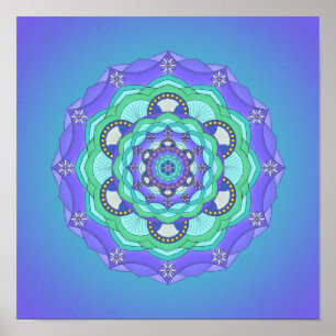 Shells and Flowers Paars Blauwgroen Green Mandala Poster