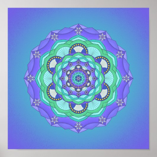 Shells and Flowers Paars Blauwgroen Green Mandala Poster (Voorkant)