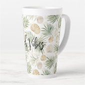 Shells Beach Green Palm Tree Leaves Latte Mok (Rechterhoek)