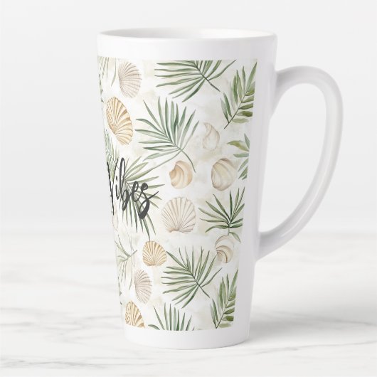 Shells Beach Green Palm Tree Leaves Latte Mok (Rechts)
