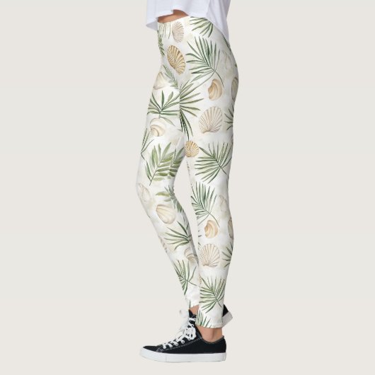 Shells Beach Green Palm Tree Leaves Leggings (Links)