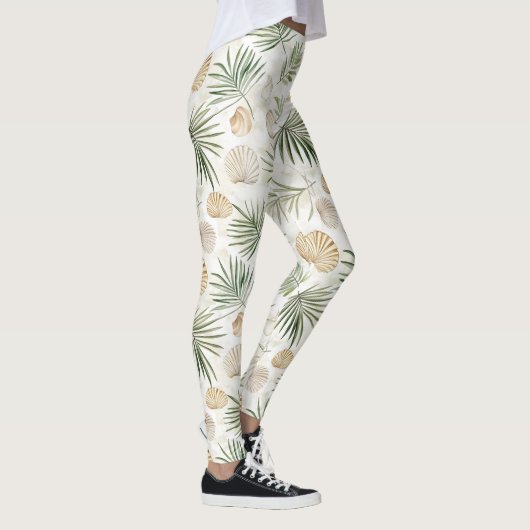 Shells Beach Green Palm Tree Leaves Leggings (Rechts)