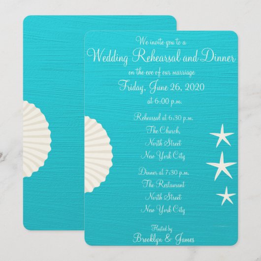 Shells Beach Wedding Rehearsal Dinner Invitations Kaart (Voorkant / Achterkant)