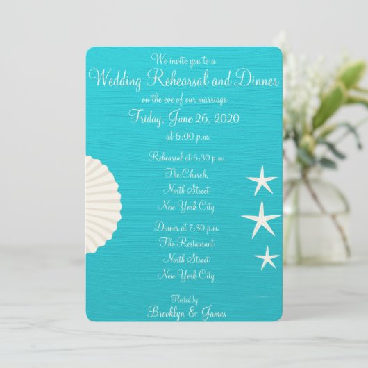 Shells Beach Wedding Rehearsal Dinner Invitations Kaart (Staand voorkant)