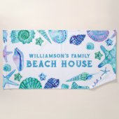 Shells en Starfish Family Beach House Waterverf Strandlaken (Voorkant)