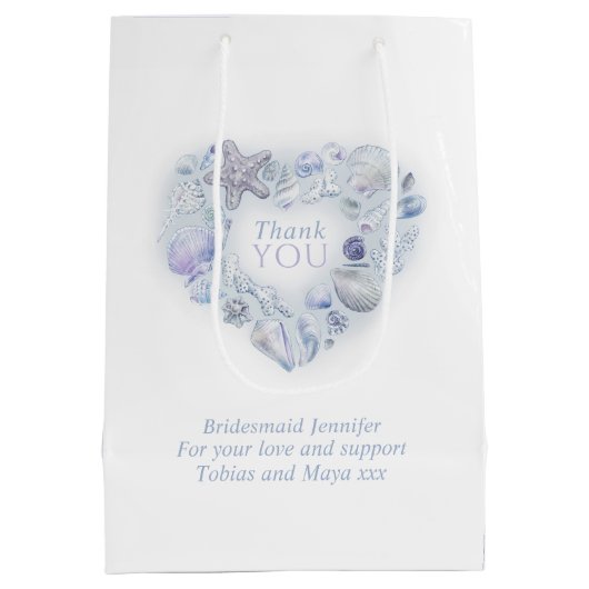 Shells hart kunst dank u strand blauwe bruiloft medium cadeauzakje (Achterkant)