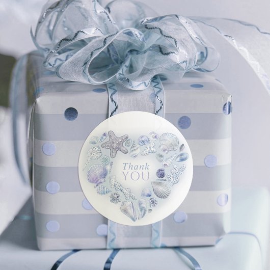 Shells hart kunst dank u strand blauwe bruiloft ronde sticker