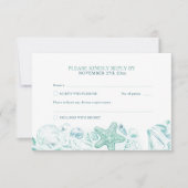 Shells hart kunst strand bruiloft waterverf aqua RSVP kaartje (Voorkant)