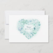 Shells hart kunst strand bruiloft waterverf aqua RSVP kaartje (Achterkant)