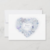 Shells hart kunst strand bruiloft waterverf blues RSVP kaartje (Achterkant)