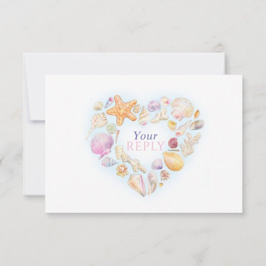 Shells hart kunst strand bruiloft waterverf RSVP kaartje (Achterkant)