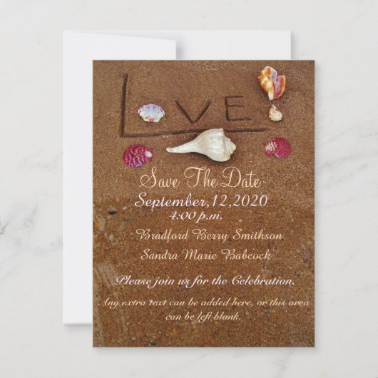 Shells & Love on Beach bruiloft op maat Save the D Date (Voorkant)