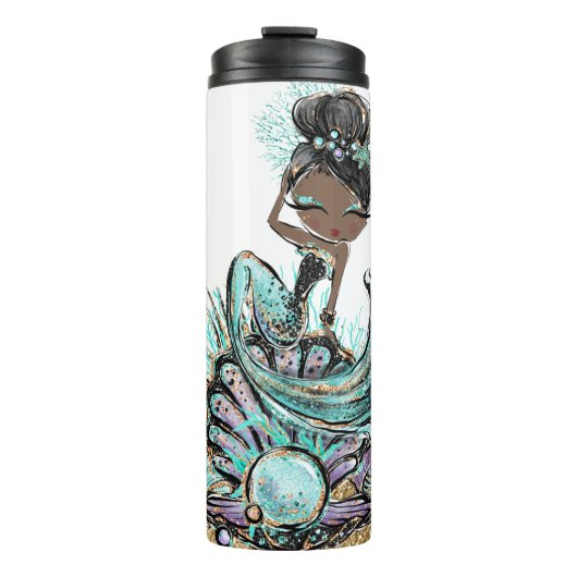 *~* Shells Monogram Glitter Mermaid Zee Turtle Thermosbeker (Voorkant)