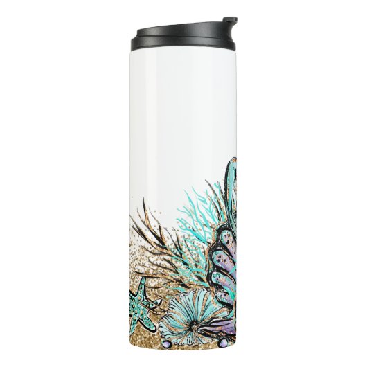 *~* Shells Monogram Glitter Mermaid Zee Turtle Thermosbeker (Gedraaid links)