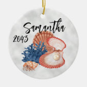 Shells Oyster Pearl Ocean Zee Coastal Keramisch Ornament (Voorkant)