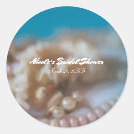 Shells & Pearls Elegant Painted Beach Party Favori Ronde Sticker