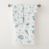 Shells Starfish Sun Fun Text Blauwgroen ID918 Bad Handdoek (Insitu)